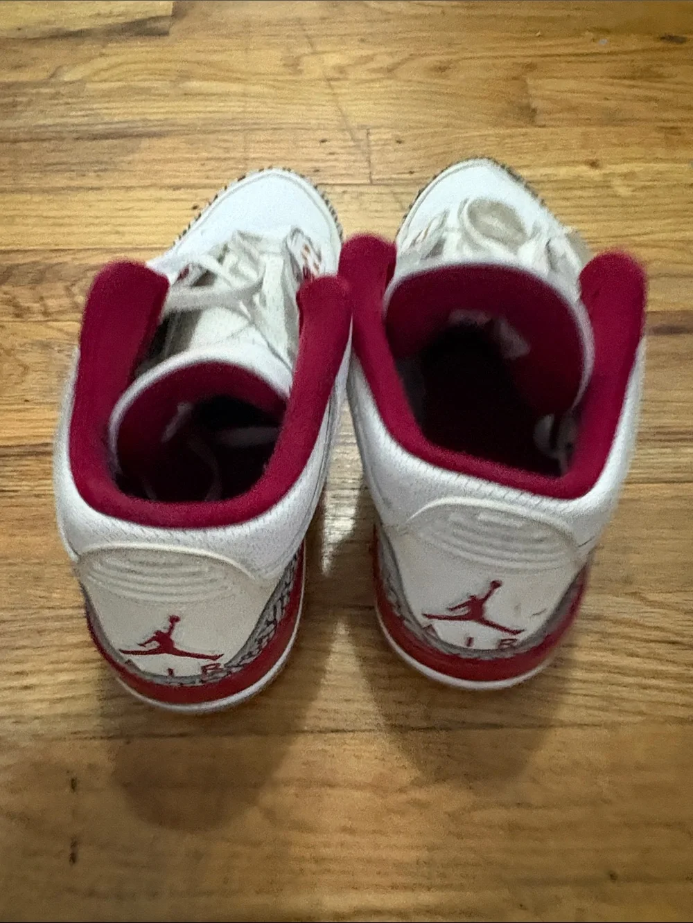 Jordan Mens White Leather Sneakers with red Lining and Gold Jumpman